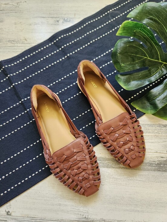 Quince Shoes - Quince Leather Huarache Flats Shoes Brandy Color Size 7.5